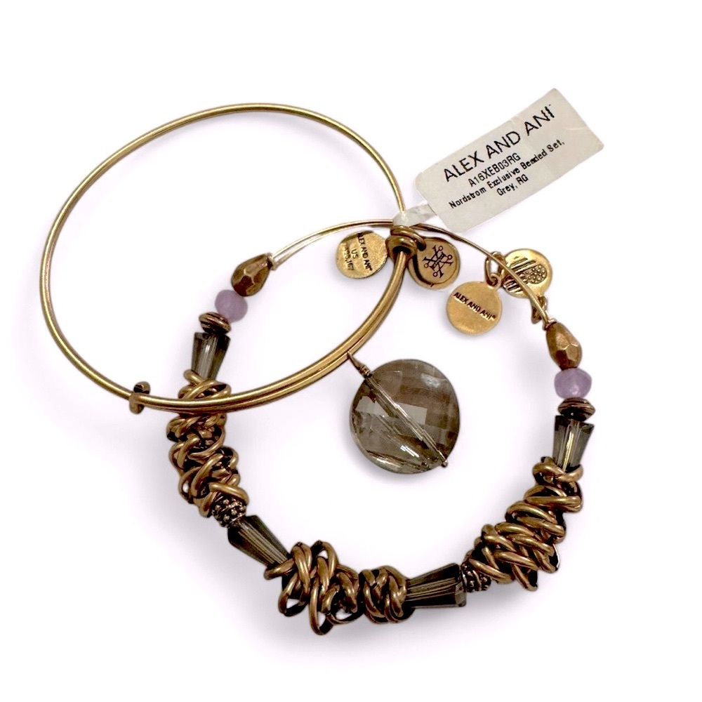 Alex and Ani Gold and Purple Charm Bracelet Set